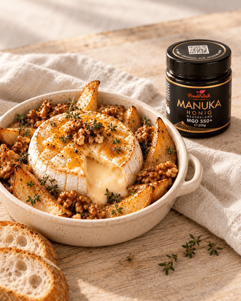 Gebackener Camembert mit Birne, Walnüssen und Manuka Honig - PowerFabrik