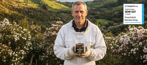 Imker in Neuseeland hält Manuka Honig von PowerFabrik