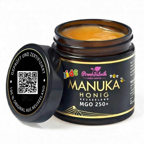 Manuka Honig Kinder, MGO 250+, im Glas, Manuka Kids, aus Neuseeland - PowerFabrik