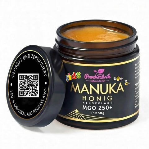 Manuka Honig Kinder, MGO 250+, im Glas, Manuka Kids, aus Neuseeland - PowerFabrik