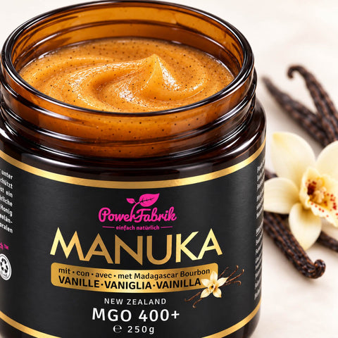 Manuka Honig MGO 400+, VANILLE, im Glas, Original aus Neuseeland - PowerFabrik
