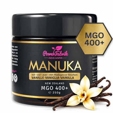 Manuka Honig MGO 400+, VANILLE, im Glas, Original aus Neuseeland - PowerFabrik